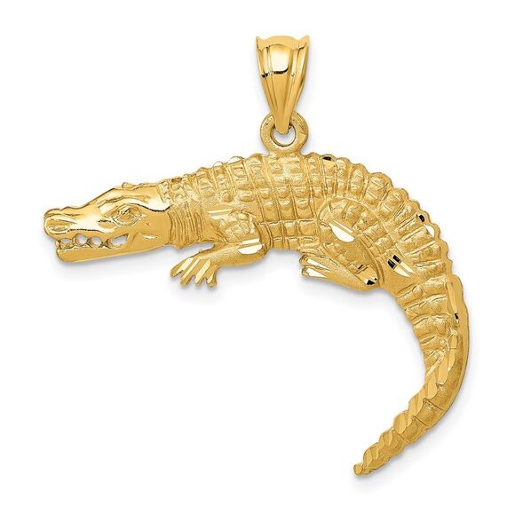 14k Yellow Gold Large 2D Alligator Pendant